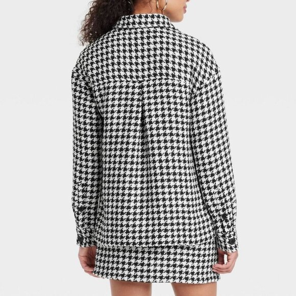 a new day Women's Long Sleeve Tweed Shacket - Black/Cream Houndstooth/NWT/M - Picture 2 of 11